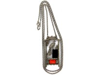 Art Deco Silver, Onyx , Coral & Marcasite Pendant on Chain