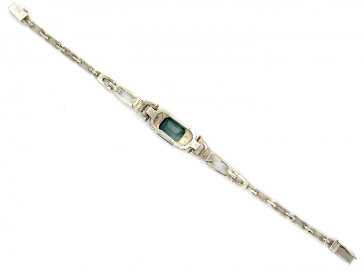 Art Deco Silver & Green Paste Bracelet