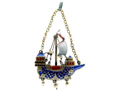 Austro-Hungarian Silver & Enamel Galleon Pendant