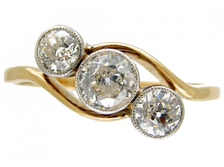 Art Nouveau Three Stone Diamond Twist Ring
