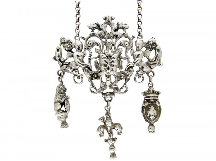 Silver Mask & Cherub Necklace