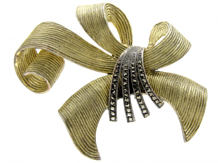 Theodor Fahrner Marcasite & Silver gilt brooch of bow design
