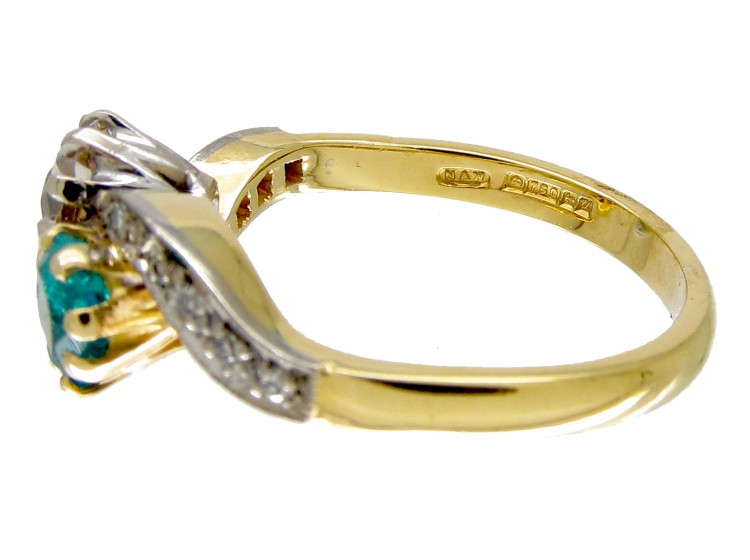 18ct Gold & Platinum Emerald & Diamond Twist Ring