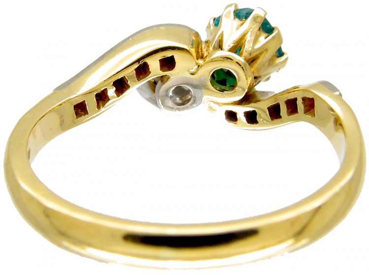 18ct Gold & Platinum Emerald & Diamond Twist Ring