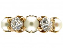 Victorian Five Stone Pearl & Diamond Ring