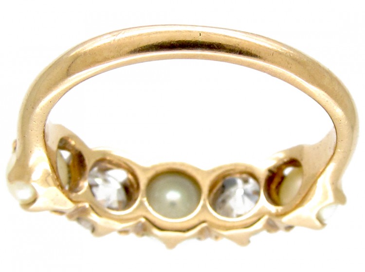 Victorian Five Stone Pearl & Diamond Ring