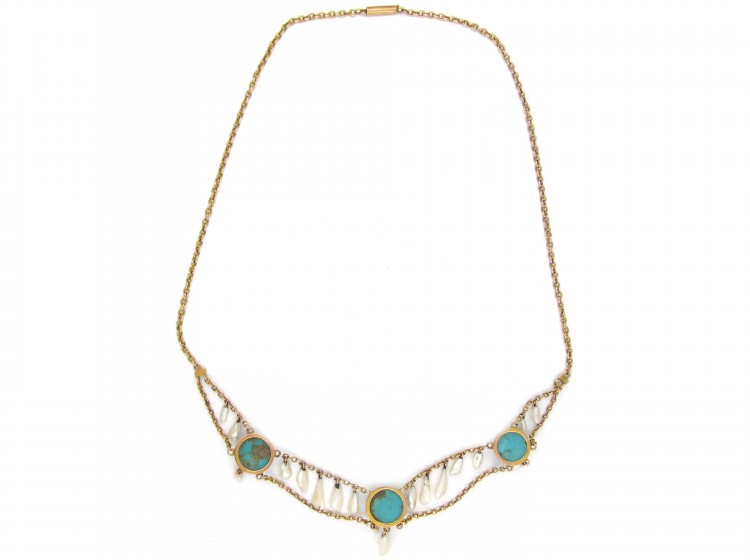 Gold,Turquoise ​& Mississippi Pearl Necklace by Murrle Bennett