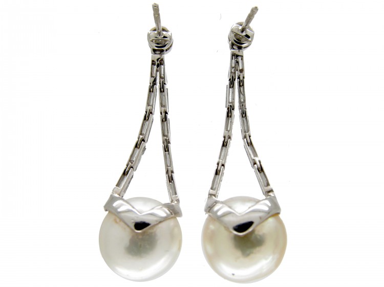 Large Cultured Pearl & Diamond Drop Earrings