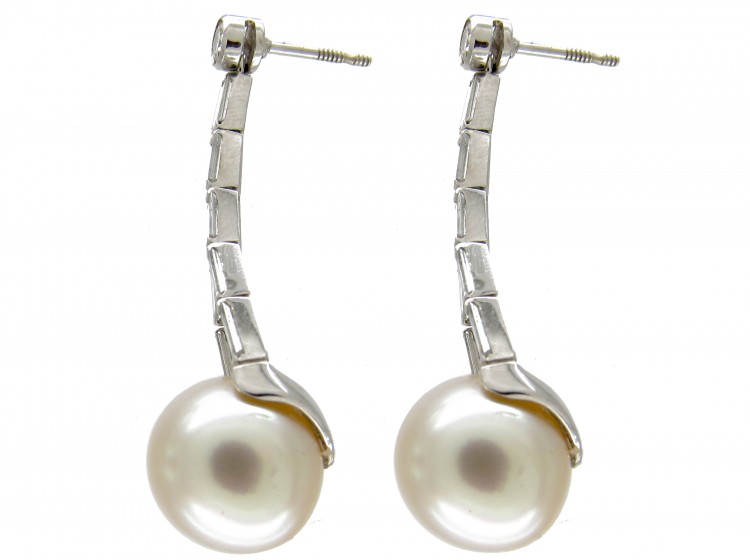 Large Cultured Pearl & Diamond Drop Earrings