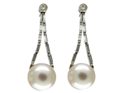 Large Cultured Pearl & Diamond Drop Earrings