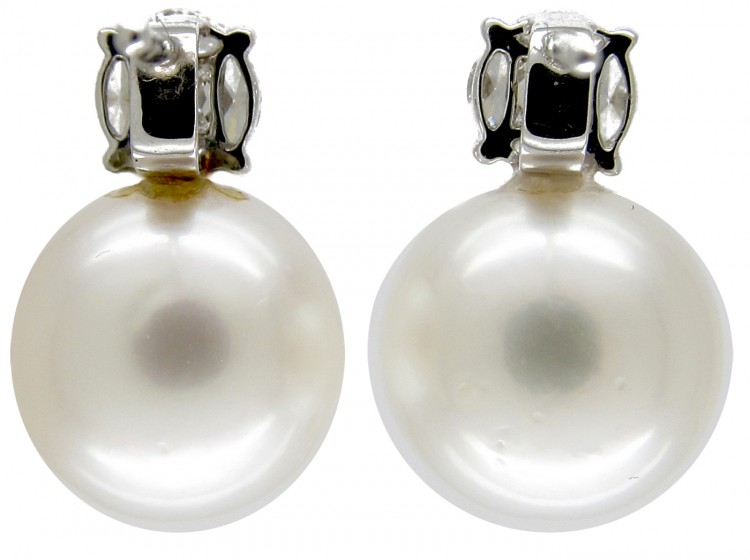 Large Cultured Pearl & Diamond Earstuds