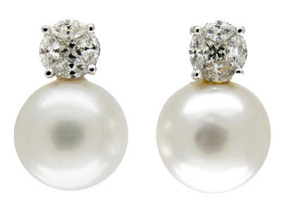 Large Cultured Pearl & Diamond Earstuds