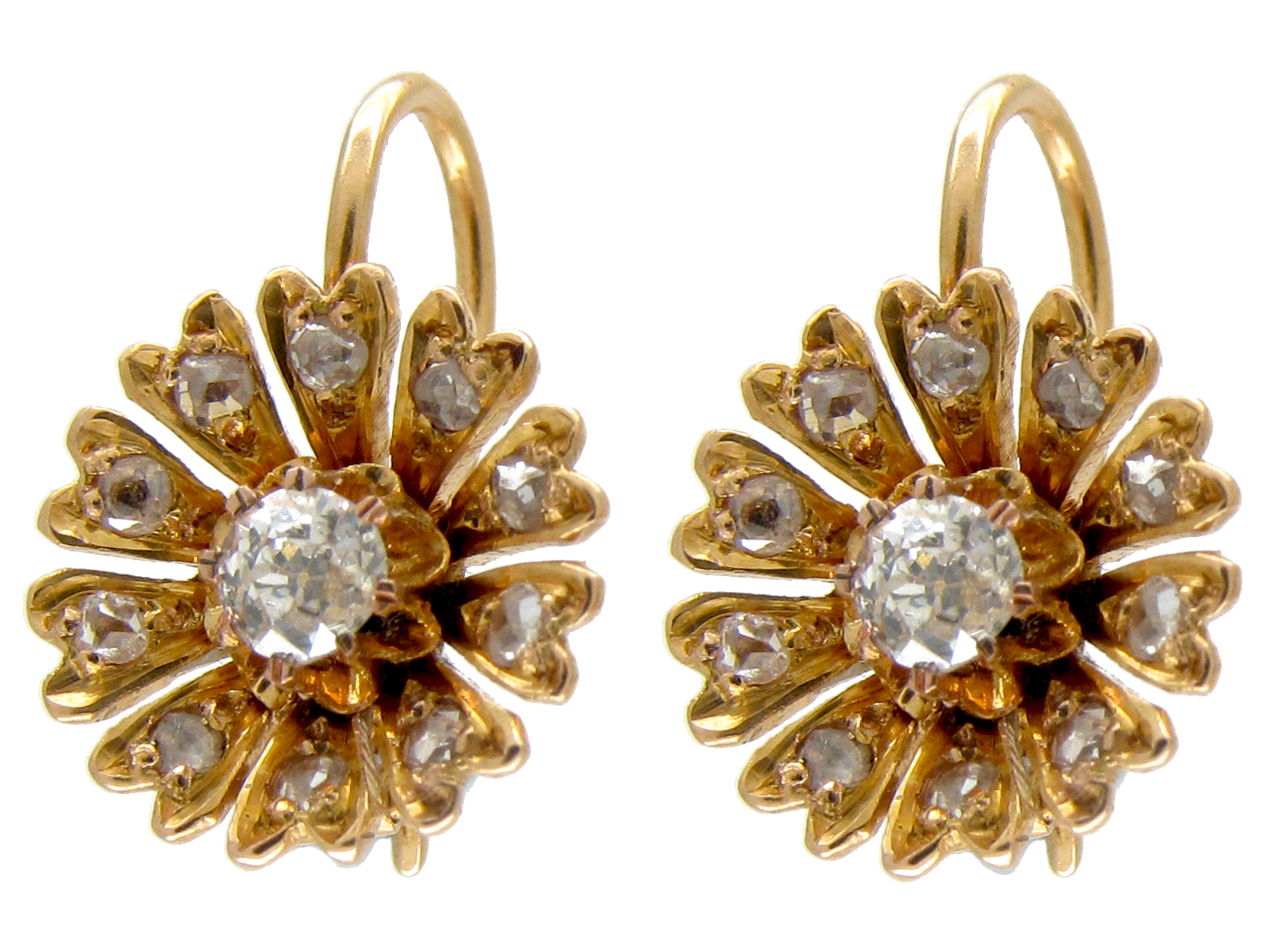Edwardian Gold & Diamond Daisy Earrings (571E) The Antique Jewellery