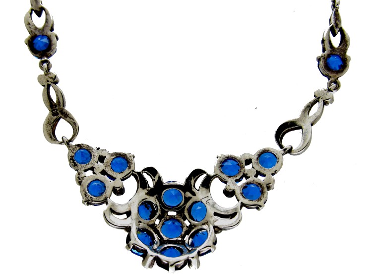Marcasite & Blue Paste Silver Necklace