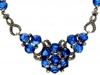 Marcasite & Blue Paste Silver Necklace