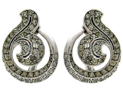 Silver Clip on Paste Art Deco Earrings