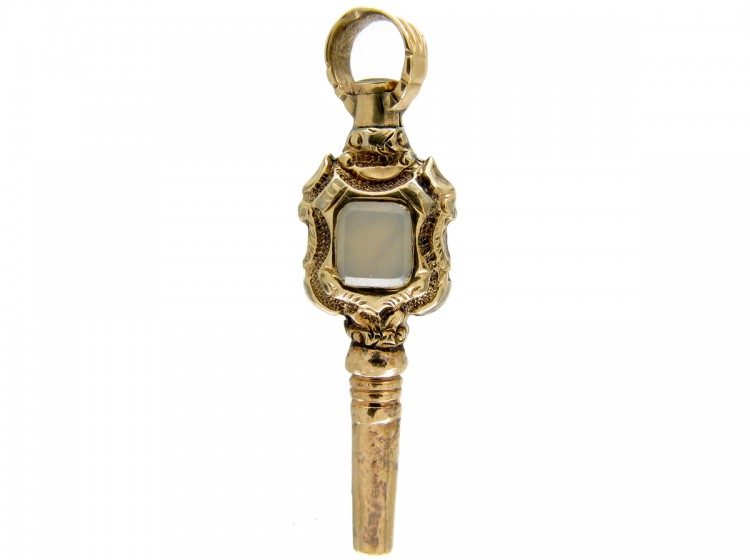 Late Georgian Gold Cased Chalcedony & Garnet Watch Key