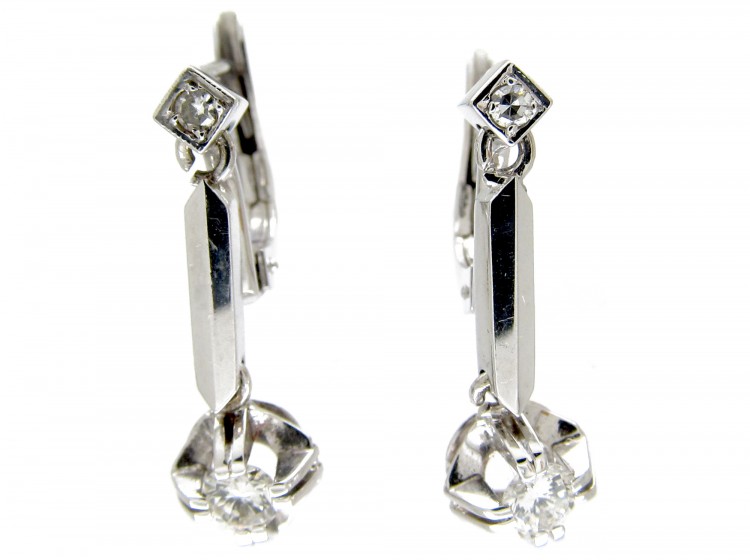 Art Deco 18ct White Gold Diamond Drop Earrings