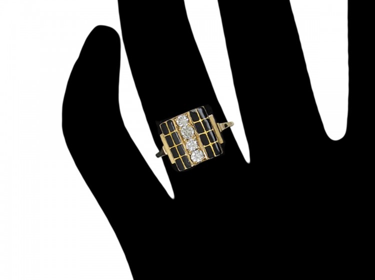Art Deco Black Enamel & Diamond Ring
