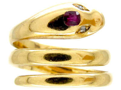 Ruby & Diamond 18ct Gold Victorian Snake Ring