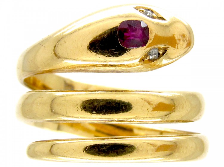 Ruby & Diamond 18ct Gold Victorian Snake Ring