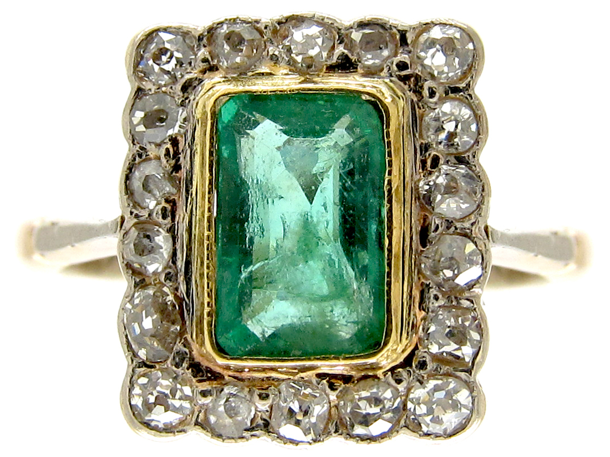 Emerald & Diamond Art Deco Rectangular Ring (661E) | The Antique ...