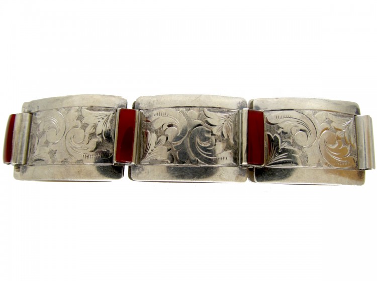 Silver & Cornelian Art Deco Bracelet