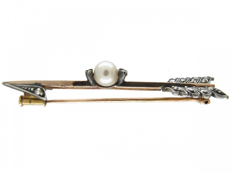 Diamond & Natural Pearl Arrow Brooch