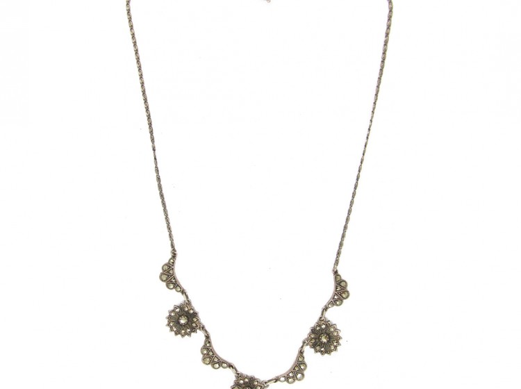 Silver & Marcasite Flowers Necklace