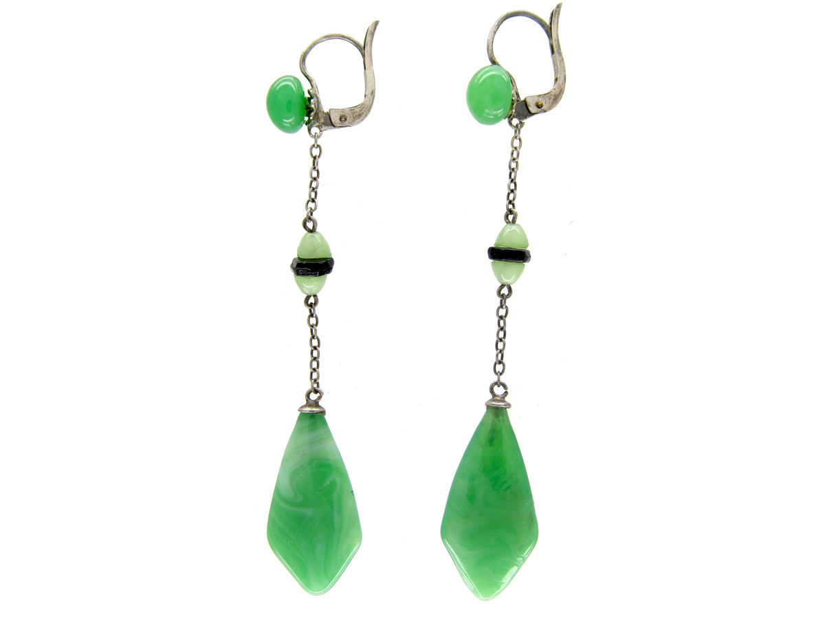 Art Deco Silver & Green Glass Earrings (588E) | The Antique Jewellery ...