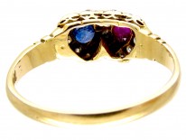 Diamond Ruby & Sapphire Double Heart Ring