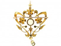 Art Nouveau 15ct Gold, Citrine & Natural Split Pearls Floral Pendant