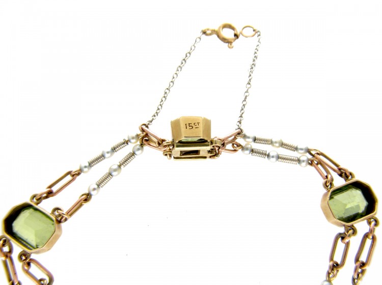 Peridot & Pearl Platinum 15ct Gold Bracelet