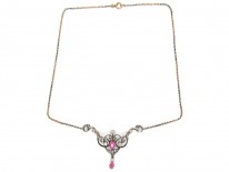 Edwardian Pink Topaz & Diamond Necklace