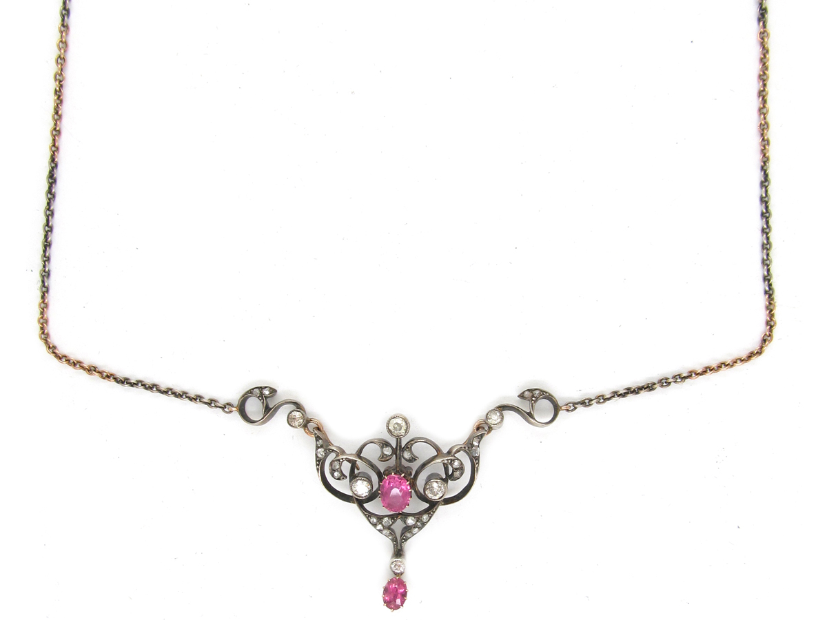 Edwardian Pink Topaz & Diamond Necklace (838Z) | The Antique Jewellery ...