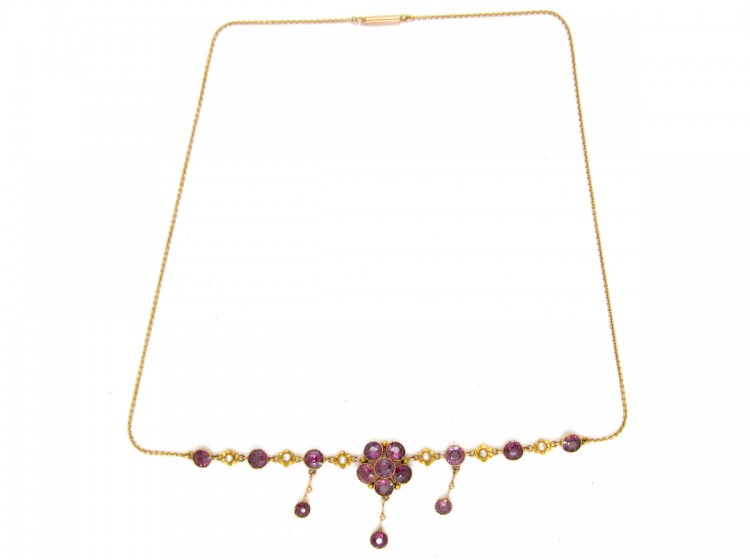 Murrle Bennett 9ct Gold & Garnet & Natural Split Pearls Necklace