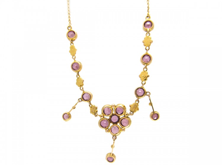 Murrle Bennett 9ct Gold & Garnet & Natural Split Pearls Necklace