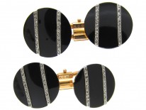 Art Deco Platinum & 18ct Gold, Onyx & Rose Diamond Cufflinks