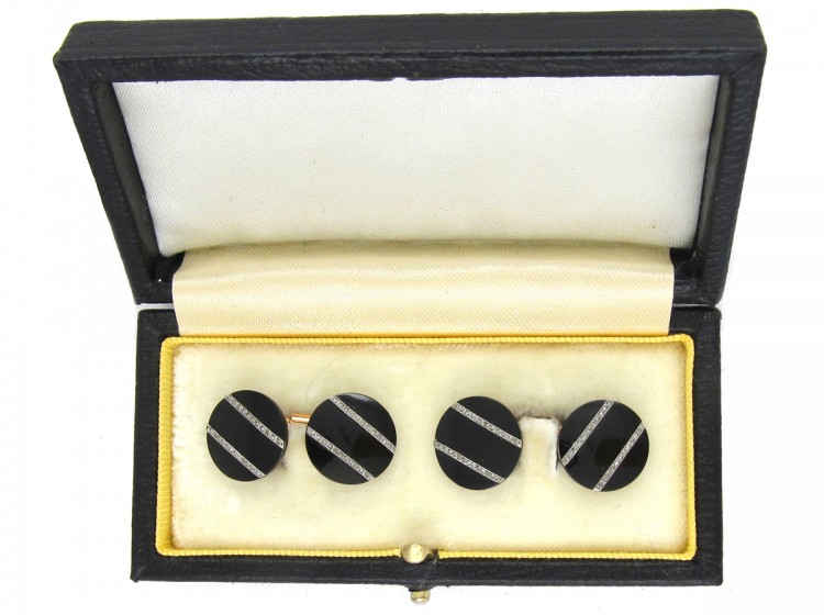 Art Deco Platinum & 18ct Gold, Onyx & Rose Diamond Cufflinks