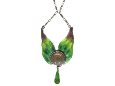 Art Nouveau Silver & Enamel Wings Pendant