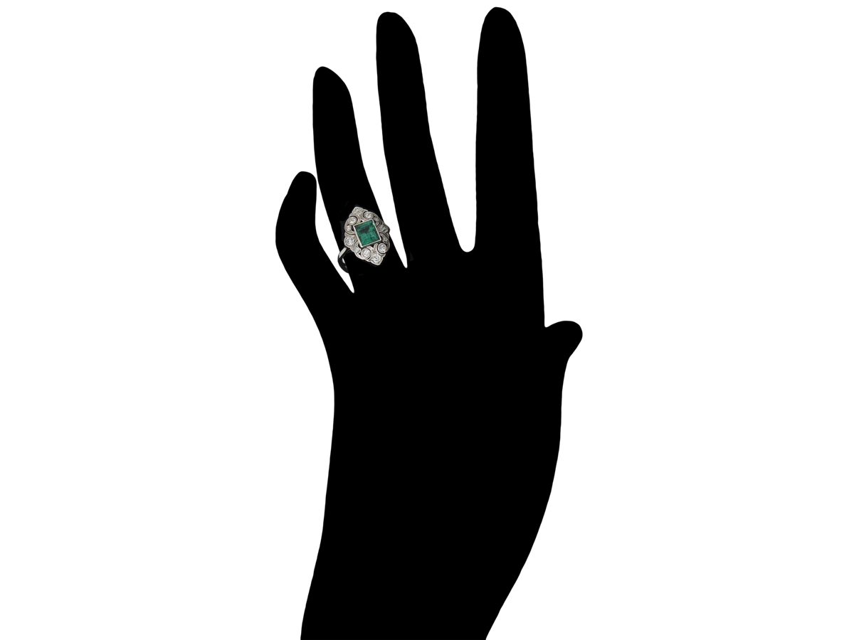 Emerald & Diamond Art Deco Ring (663E) | The Antique Jewellery Company