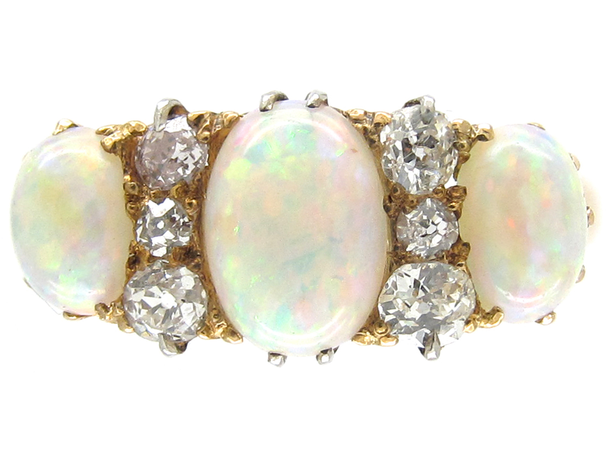 Victorian Opal & Diamond Three Stone Ring (682E) | The Antique ...