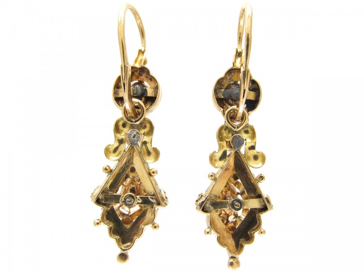 Georgian Rose Diamond Gold Earrings
