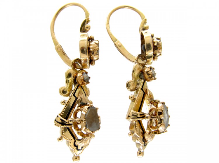 Georgian Rose Diamond Gold Earrings