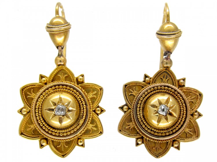Victorian 15ct Gold Diamond Set Earrings