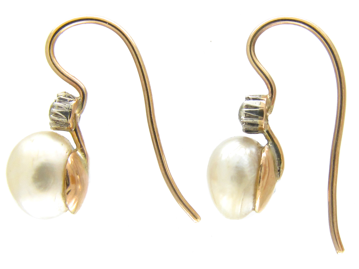 Natural Pearl & Diamond Earrings (680e) 