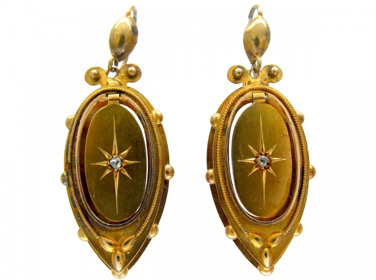 Victorian 15ct Gold Drop Earrings set with Diamonds