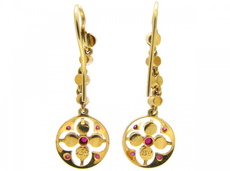 15ct Gold Ruby & Pearl Edwardian Earrings