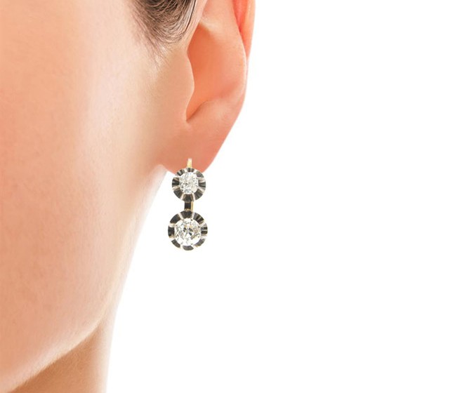 Two Stone Diamond Drop Earrings