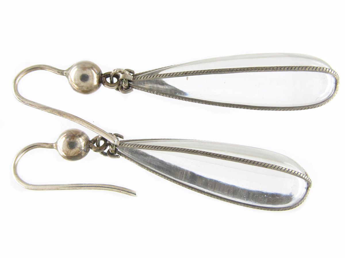 Rock Crystal & Silver Drop Earrings (700E) | The Antique Jewellery Company